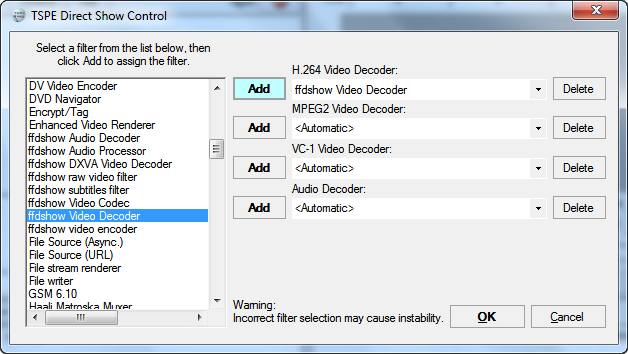 DirectShow Control FFDShow Selected